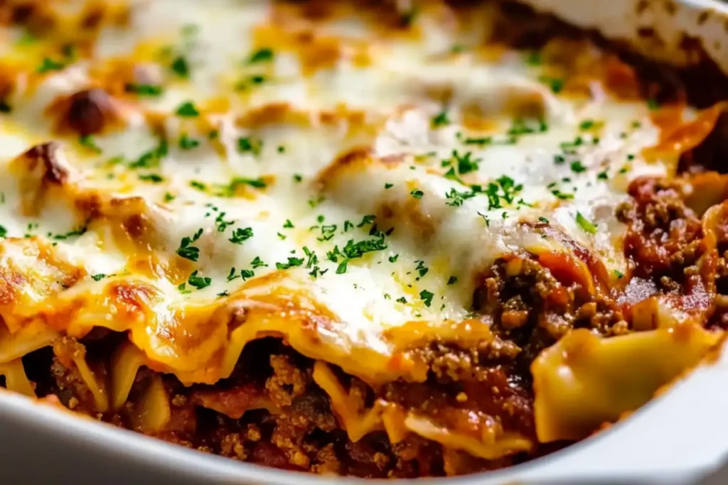 Delicious cabbage roll casserole with layers of cabbage, ground meat, rice, and tomato sauce, baked to perfection