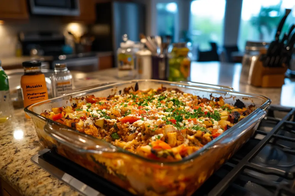 Traditional Greek Moussaka layered with eggplant, ground beef, and creamy béchamel sauce, baked to perfection.