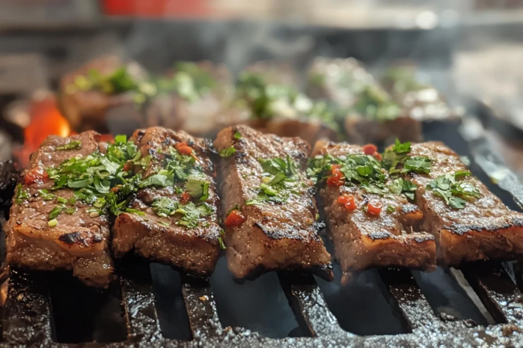 Tacos de lengua served with fresh cilantro, diced onions, and lime wedges on a wooden plate, showcasing the tender beef tongue filling.