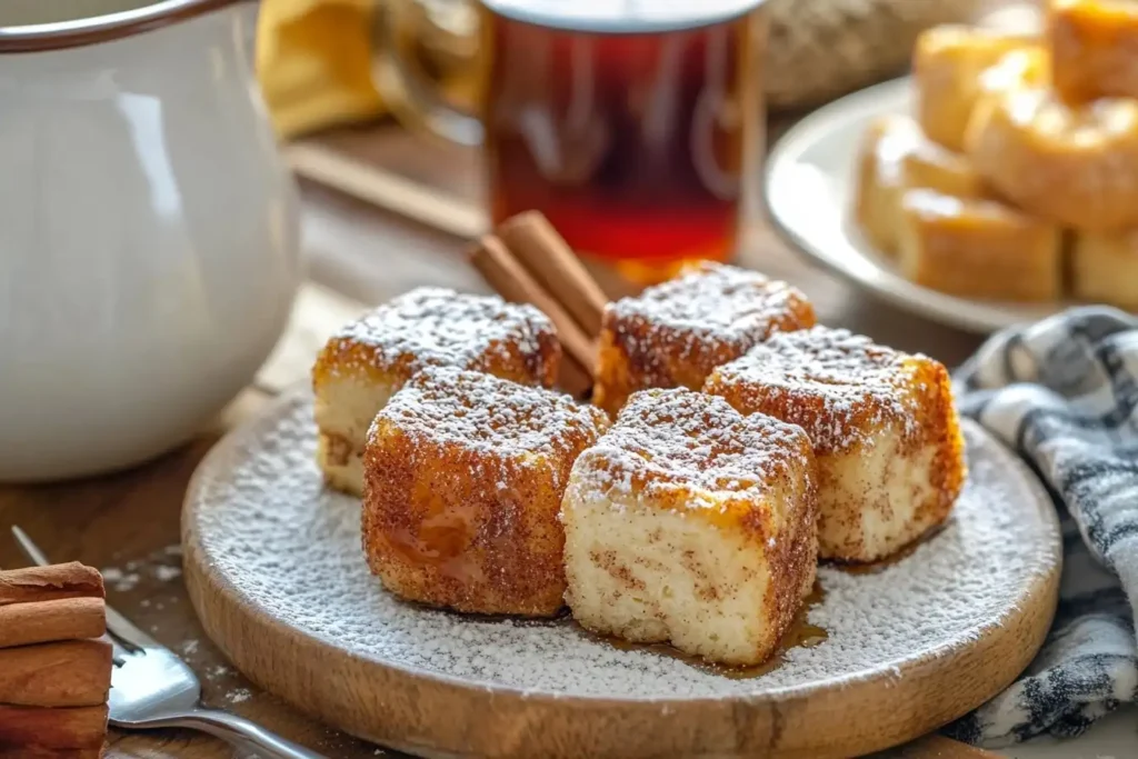 Cinnamon Roll French Toast Bites served