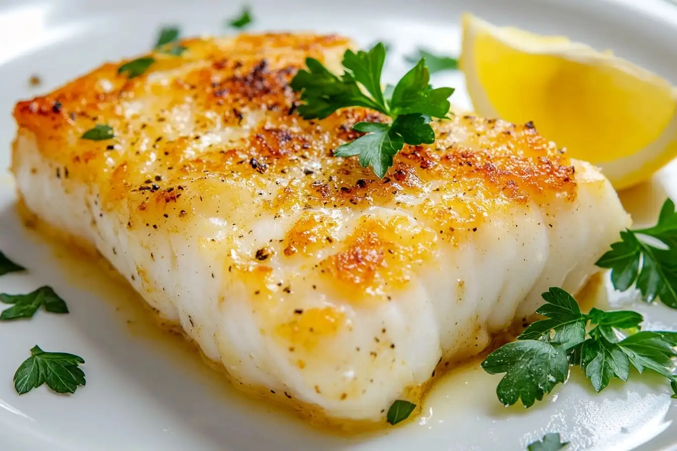 A delicious plate of lemon butter baked cod