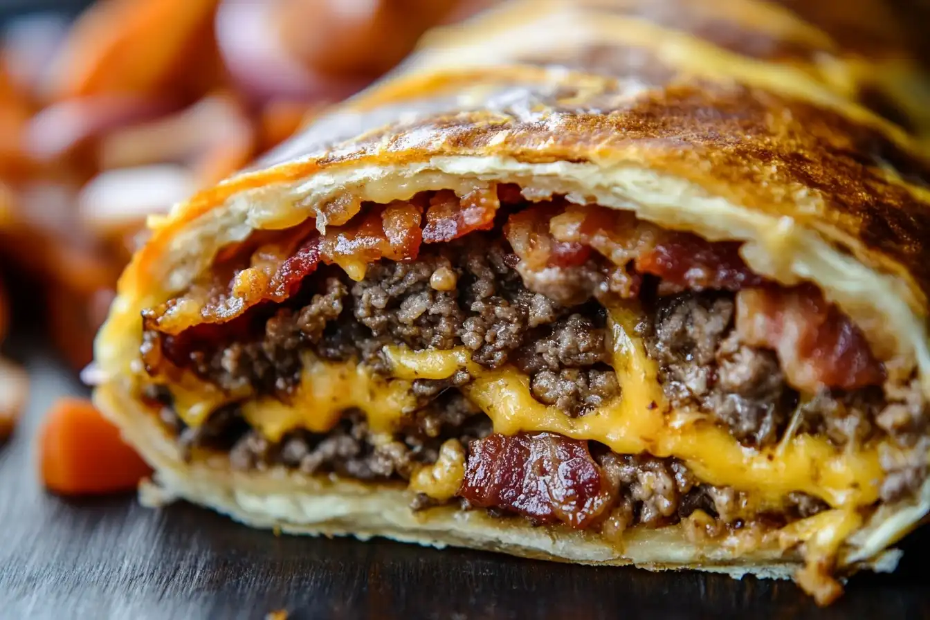 Inside the Garlic Butter Bacon Cheeseburger Rollups