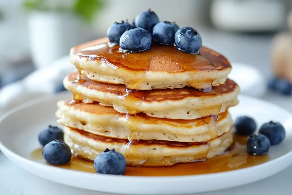 Cottage Cheese Pancakes with Berries and Syrup