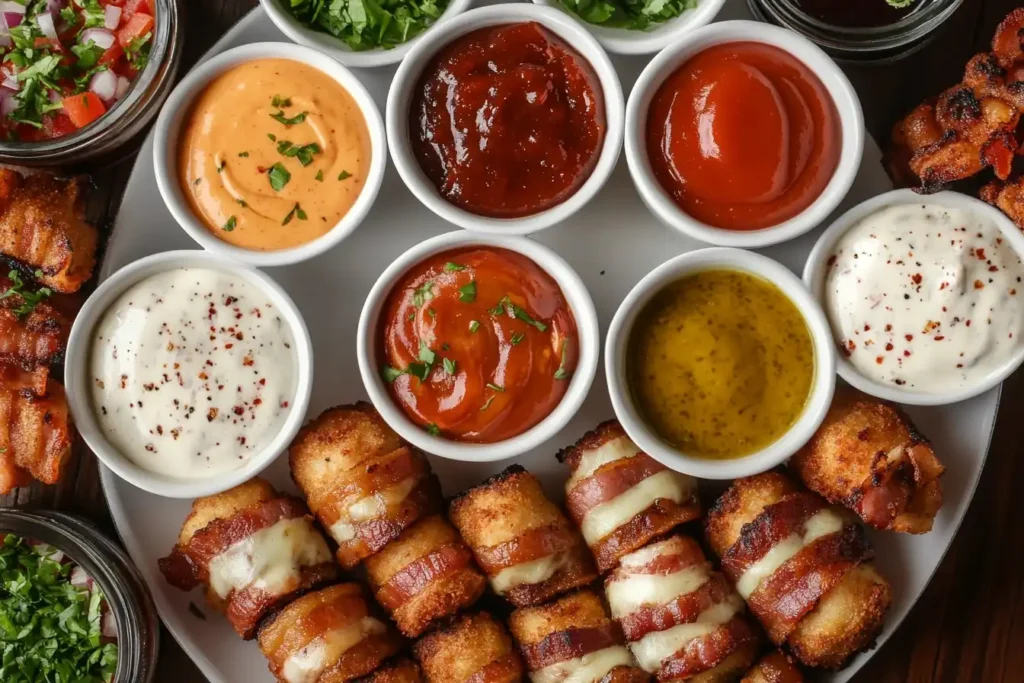 Garlic Butter Bacon Cheeseburger Rollups on a rustic board