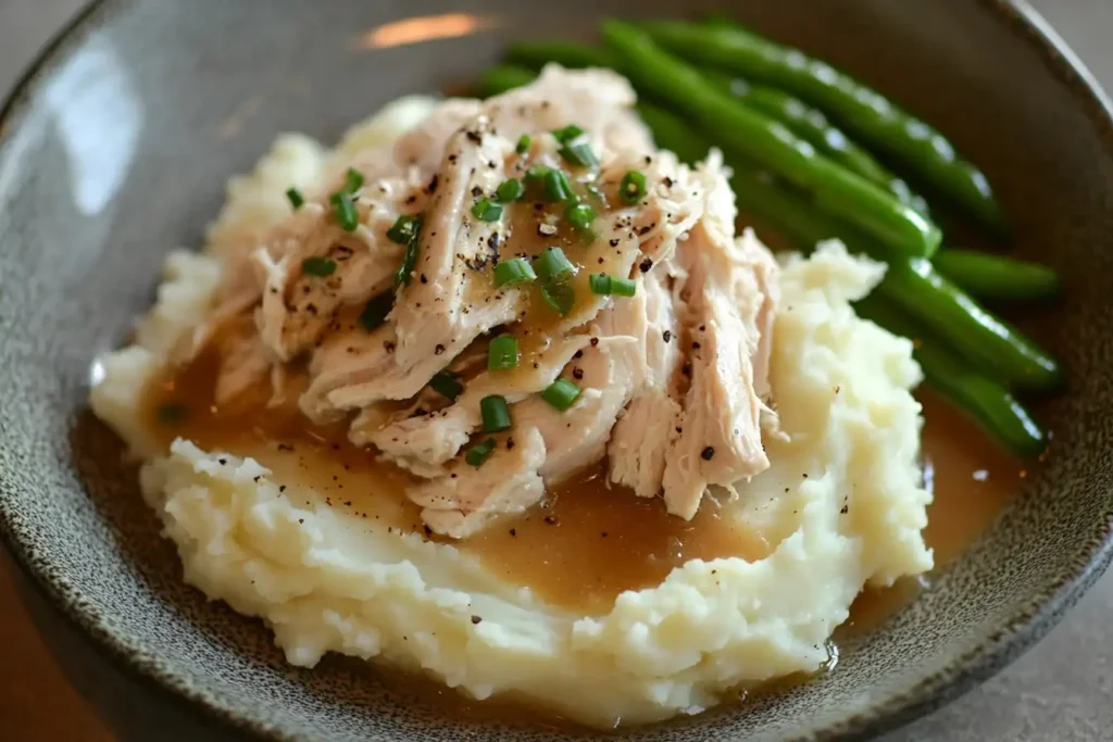 Slow Cooker Chicken and Gravy served with mashed potatoes