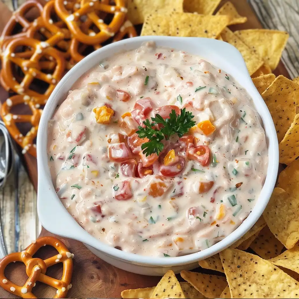 Easy & Addictive Boat Dip Recipe (Perfect for Summer Snacking!) 5 Creamy boat dip recipe served with tortilla chips