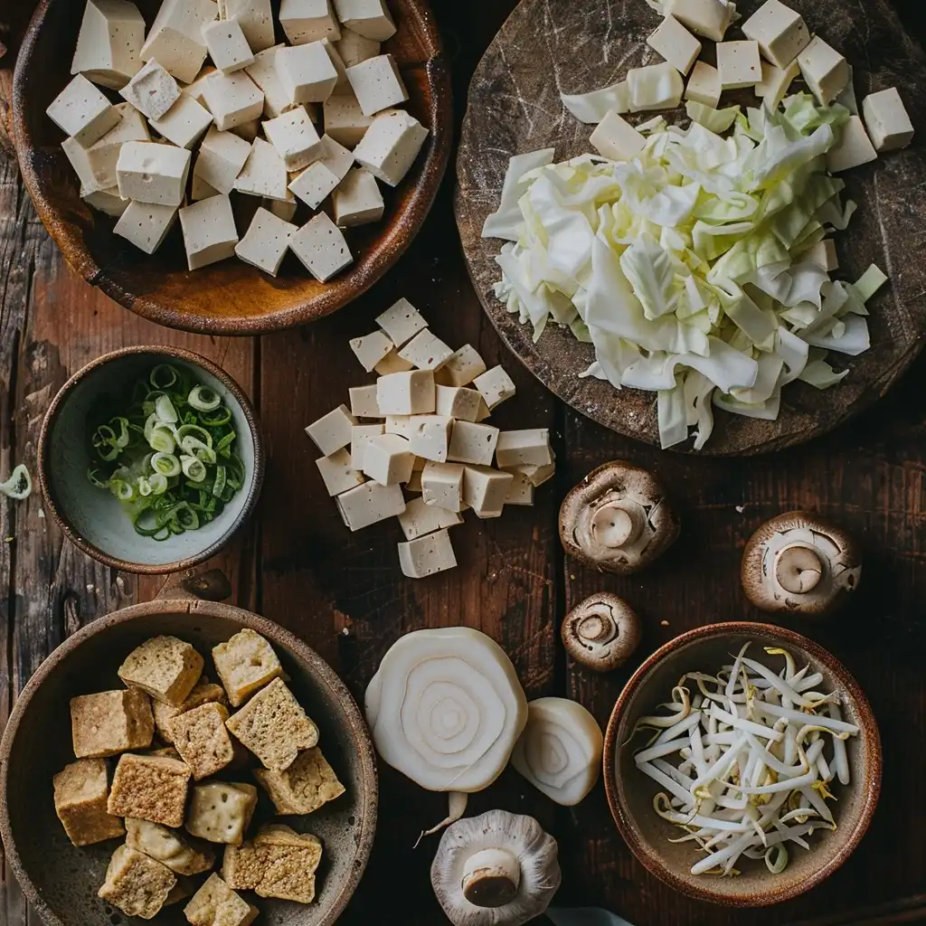 The Ultimate Guide to Vegan Soup Dumplings: Recipes, Tips & Secrets 7 Fresh vegan soup dumpling ingredients on wooden table